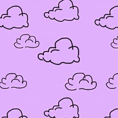 Cartoon clouds pattern on purple background  