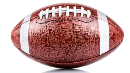 Fototapeta premium A close-up of a brown American football with white laces and black stitching,