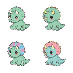 Cute flat vector of a baby triceratops sitting, cute dino illustration