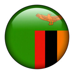 Fototapeta premium Glossy Round Zambia Flag Icon with Vertical Stripe Layout and Eagle Detail, UI Badge Style, Transparent Background PNG