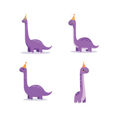 Flat vector of a brontosaurus with a long neck, cute dino illustration