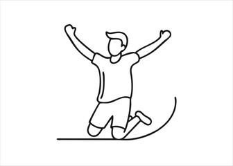 A minimalist continuous one line drawing of a young man playing football capturing dynamic movement and athletic form isolated on white background