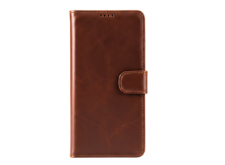Brown leather flip wallet phone case isolated on transparent background