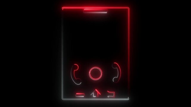 Glowing neon .Rotate mobile phone icon animation. Device rotation symbol on transparent black  background 4k video.