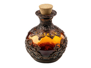 Ornate Amber Bottle with Cork Stopper