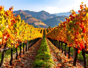 Naklejka premium Autumn vineyard landscape
