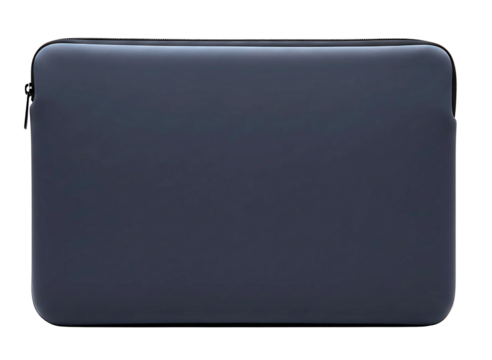 Dark blue laptop sleeve case with zipper isolated on transparent background