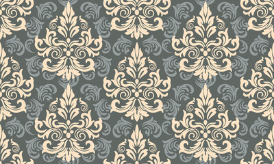 Damask Pattern on Deep Olive Gray Seamless Surface