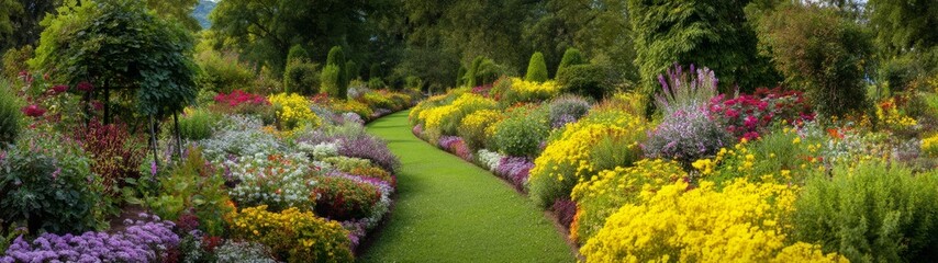 Fototapeta premium Vibrant flower garden panoramas hdr 360 degrees