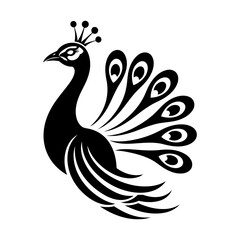 Fototapeta premium Elegant Black and White Stylized Peacock Design; Regal Bird Illustration, Perfect for Luxury Branding and Fashion.