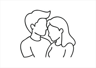 Artistic line drawing of a loving couple embracing in a simple yet expressive artistic style isolated on white background