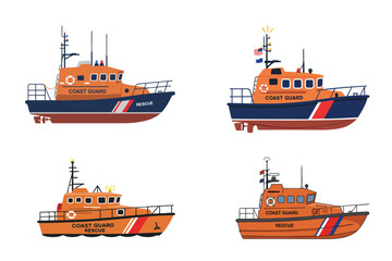 Flat vector of a coast guard lifeboat, water transportation vehicle © Gusti
