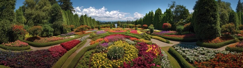 Obraz premium Vibrant floral garden panorama high hdri view