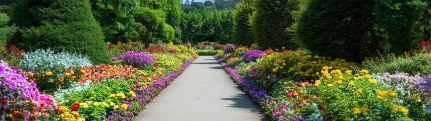 Colorful garden pathway panorama hdr 360 degrees