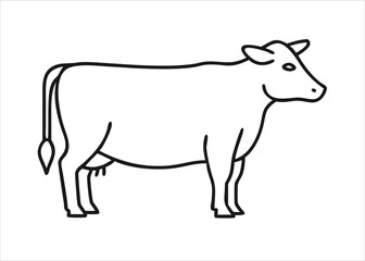 A stylized line art representation of a farm animal specifically a cow presented as a clear and simple graphic symbol isolated on white background
