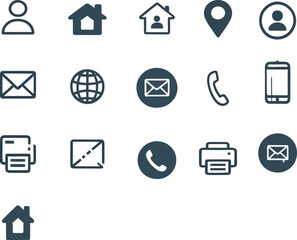 Flat Vector Icons for Website, Mobile App and Print Materials Business and Office Communication Icon Set for Professional Use Contact Us Symbols Collection with Phone, Email, and Address Icons