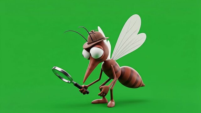 3D AnimationCartoon Mosquito with a Magnifying Glass