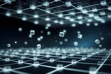 Floating transparent cubes in cyberspace, abstract concept of digital communication