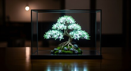 Radiant Bonsai: A Glimmering, Light-Up Tree of Life Contained Within a Glass Terrarium







