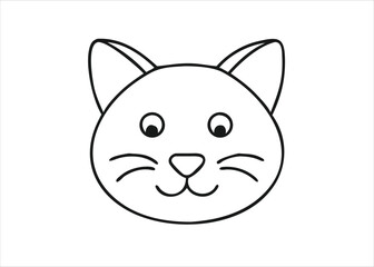Charming feline visage simplified line art depicting a cute cat face in stark black outline isolated on a pure white background isolated on white background