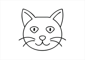 Charming feline facial outline graphic in a simple black line style presented isolated on white background