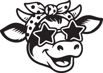 cute cow with star-shaped sunglasses