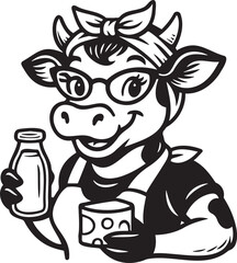 funny cow with milk and cheese