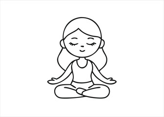 Charming young female figure in a serene meditative posture with eyes gently closed embodying peace and contemplation presented as a distinct graphic element isolated on white background