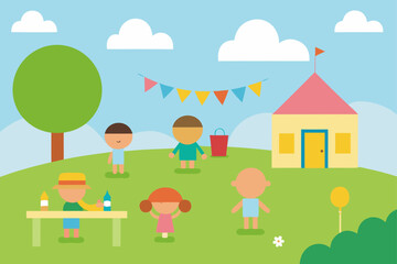 backyard kids party sunny lawn