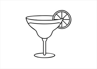 Retro line art daiquiri cocktail with lime slice and refreshing beverage design isolated on white background