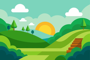 Obraz premium green hillside garden sunshine nature field