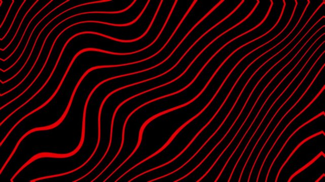 Dynamic red wave pattern flowing on black creating modern abstract background animation loop
