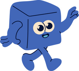 Joyful blue ice cube character walking