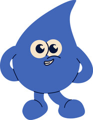 A happy water droplet with large eyes and a warm smile, shown in bright blue tones with a playful expression