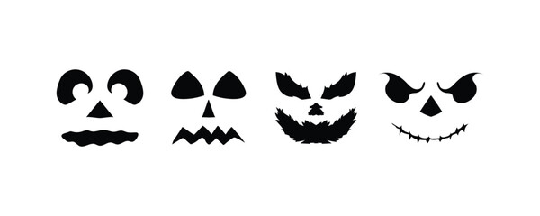 Jack-o'-Lantern Halloween Faces Vector Set in Black Silhouette Style

