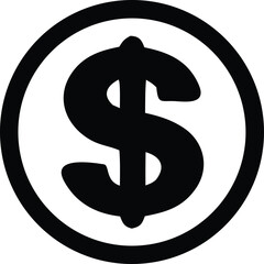 Bold black dollar sign encased within a thick circular outline symbolizing finance and wealth