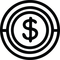 Dollar sign centered within concentric circles representing a target or goal
