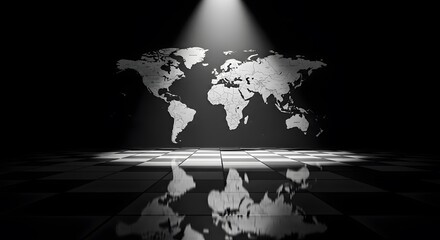 World Map Spotlight - Global Business, Technology, International Reach Concept