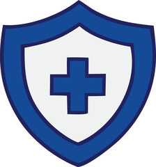 Obraz premium Blue shield emblem with a white interior and a prominent blue cross symbolizing health and protection