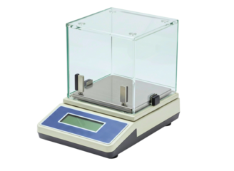 Precision laboratory scale with digital display isolated on transparent background