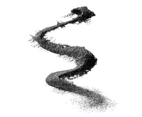 Dark gray, swirling, textured, abstract, S-shaped design