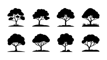 Silhouette collection of various trees.
