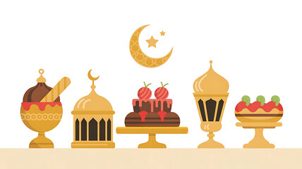 Golden dessert display for Ramadan.
