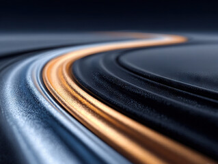 Dynamic abstract image featuring liquid metal swirl with reflective textures, showcasing blend of metallic silver and glowing