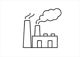 Industrial chimney emitting smoke factory pollution symbol signage graphic representation isolated on white background