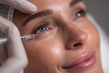 A woman receiving Botox treatment to enhance her facial features. The procedure emphasizes modern beauty enhancement through professional aesthetic care.