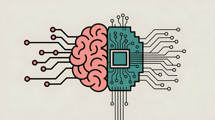 Brain and computer chip connected, symbolizing artificial intelligence.
