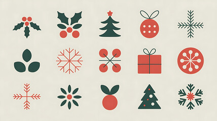 Simple Christmas icons in red and dark green.
