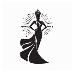 Miss Pageant Logo with Beautiful Lady Evening Gown and Crown .Design Logo Vector