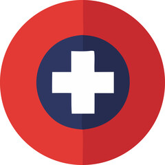 Obraz premium Red and blue circular target with a white cross emblem symbolizing medical assistance and safety